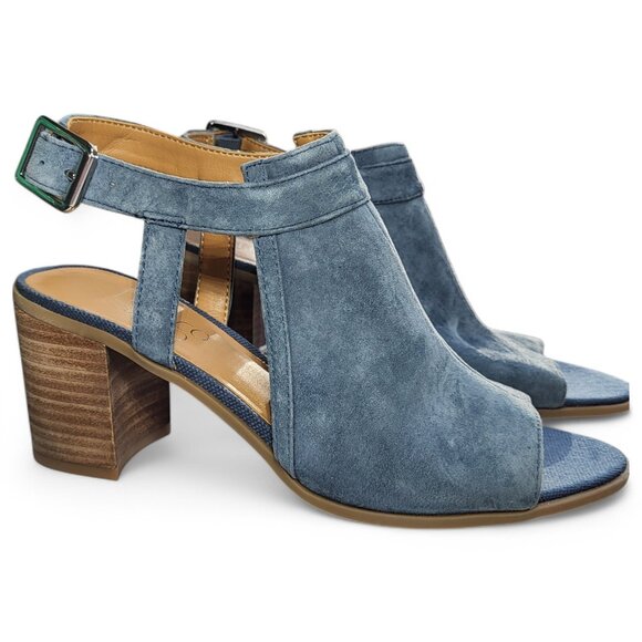 Franco Sarto Shoes - NEW Franco Sarto Harlet Sandals Block Heel Slingback Blue Suede Size 6.5M